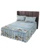 Bedrok Strand Zeester Blauw Houten Textuur Elastisch ingerichte sprei met kussenslopen Matrashoes Beddengoed Set Laken