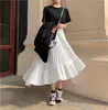 Skirts Women Elastic Oversized Ruffles Korean Vintage Harajuku Long Female Solid Chiffon Pleated Autumn High Waist Midi Skirt