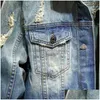 Men'S Jackets Mens Spring And Autumn Denim Men Cowboy Slim Fit Hole Jacket Ripped Jean Hip Hop Streetwear Coats Plus Size 5Xl Drop D Dhdq5