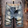 Gestapelte Jeans Männer neue Sommer -Denim Shorts Herren Persönlichkeit Patch Retro Chic Herren Viertel Hosen Herrengerissene Shorts