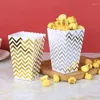 Gift Wrap 6pcs Disposable Popcorn Packaging Paper Box Gold Silver Pink Stripes Dot Snack Wedding Birthday Party Decor Supplies