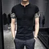 Herrpolos kinesisk stil kort ärm tröja med manschetterade ärmar och hem jacquard storlek M-5xl