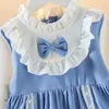 Girl's Dresses Spring Autumn Toddler Girls Dress Blue Bow Pleated Dresss Baby Girl A-line Skirt Princess Dress For Girls Ages 1 to 4L2402