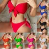 女性の水着Chan Shuang New Bikini Solid Color Backless Swimsuit Womens Knotted Swimsuit Sexy Bikini6376 T240222