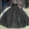 Robe princesse noire quinceanera pour filles, avec des appliques en dentelle, en tulle, sur l'épaule, robe de bal, vêtements de fête, doux 15 16
