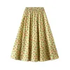 Skirts Floral Printed Midi Skirt High Waisted A Line Elastic Waist With Pockets Summer Pleated Long Swing