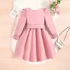 Girl's Dresses Autumn New Dress Kids Girls 4-7 Years Little Girls Long-Sleeved Dress With Pink Hemline Burned Flower Elegant Princess DressL2402