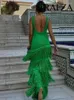 Casual Dresses Trafza Green Sticked For Women Tassel Backless Long Sexy Summer Bodycon Dress Woman Midi Evening Party