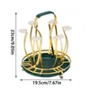 Kitchen Storage Household Glass Cup Holder With Handle Round Six Water Rack Tray Golden Iron Drain Light Luxury