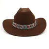 Berets Roll Brim Western Cowboy Hat Women Men Ethnic Minority Style Fedora Fascinator Party Felt Cap Panama Fedoras Sun