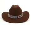 Baretten Roll Rand Western Cowboyhoed Vrouwen Mannen Etnische Minderheid Stijl Fedora Tovenaar Party Vilten Cap Panama Fedora Zon