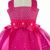 Abiti da ragazza Vestito da tutù con fiori rosa glitterato Abito da ballo da fata per bambini con bastone ad ala di farfalla Costume da festa di compleanno per bambini
