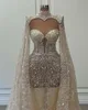 Vintage Pearls Sequins Wedding Dresses Strapless Mermaid Bridal Gowns See Through Beading Cape Sleeve Bride Dresses Custom Made