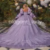 Lilas violet brillant princesse Quinceanera robes Gillter paillettes Applique Corset à manches longues vestidos de 15 anos quinceaneras
