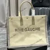 Rive gauche tote randig duk axelväskor designer kvinna handväska mode linne strandpåsar broderad halm crossbody stor ca235t