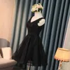 Elegant Black Cocktail Party Dress 2024 Lace Appliques Sleeveless Beading Graduation Gowns Sequin Short Prom Homecoming Dresses