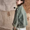 السترات 2024 Autumn Kids Coard Boys Vintage Denim Pullover Girls Stand Twhic