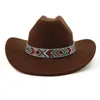 Berets Roll Brim Western Cowboy Hat Women Men Ethnic Minority Style Fedora Fascinator Party Felt Cap Panama Fedoras Sun