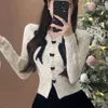 Women's Knits French Style Floral Bow Sweater For Women In Autumn Winter Retro Small Stature Short Knit Cardigan Top Y2k Clothing