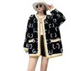 New design women's o-neck thickening logo letter jacquard knitted long sleeve loose sweater cardigan coat SMLXL