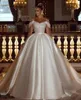 Sparkly Pailletten Ballkleid Brautkleider mit abnehmbarem Satinzug Elegant Off-theulder Dubai Arabisch moderne Brautkleider Robe de de