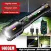 Lampes de poche Torches Lampe de poche tactique zoomable 1400LM 500 mètres torche de randonnée laser longue portée TYPE-C recherche fluorescente rechargeable