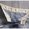 Men's Shorts Mens Denim Shorts With Holes Washed Korean Style Straight Quarter Patch Casual JeansL2402