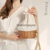 Backpack Style Petscog 2022 Rattan Backpack Bags For Women er Woven Shoulder Bag Handmade Patchwork Bucket Bag Summer Beach Travel BagsH24223