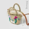 Sacs à bandoulière Sac de paille brodé à fleurs pour les filles mignon Mini sacs à main à poignée supérieure mode d'été sac à bandoulière de plage bohème Messenger PurseH24223