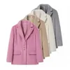 Cappotti di lana in lana rosa Donne Elegante Giacca Blazer Office a manica lunga