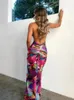 Tie dye printed suspender sexy perspective backless dress for womens fashion ultra-thin wrap buttocks A-line high waisted dress holiday beach vest 240223