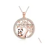 Pingente colares bonito panda cristal nupcial colar vintage feminino árvore da vida rosa ouro sier cor cadeia para mulheres gota entrega dhs8v