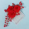 Hair Clips Red Rose Flower Crystal Bridal Comb Wedding Accessories Hairpin Year Gift For Friend