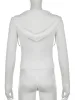 Kurtki słodkie białe zamek błyskawiczne kurtki z kapturem kobiety solidne żebrowane podstawowe jesienne topy eleganckie kieszenie