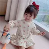 Vestiti dalla ragazza Del Bambino Delle Ragazze Caldo Maglione Vestito 2024 Inverno Coreano Bambini Splicing Pieghettato Bambini Polka Dot Stampato Abiti Casual