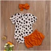 Kläder sätter modefödda småbarn baby flickor kläder leopard tryck kort ärm romper toppar bow shorts pannband 3 st -outfit set dro dhqso