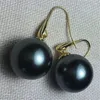 Kolczyki Dangle 16 mm czarna okrągła skorupa perła 18K Haczyk bezbłędny naturalny sposób szlachetny hipnotyzujący