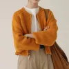 Cardigans Limiguyue Reißverschluss orange orange strickjacke Frauen lässig einfache Crew Neck -Pullover losen kurzen Jacken gerade Langarm Strickwaren Herbst