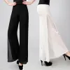 Capris 2023 Kvinnor damer Summer Loose High midja Långa byxor Chiffon Side Split Casual Palazzo Pants Spring Wide Leg Pants 6xl 841