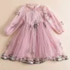 Robes de fille élégante fleur filles robe de fête de mariage robe de princesse décontracté enfants vêtements dentelle manches longues robe pour 3-8 ans enfants vestidosl2402