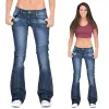 Женские джинсы Y2k, плотные эластичные универсальные однотонные модные уличные джинсовые брюки с карманами, женские джинсовые брюки-клеш черного цвета