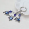 1pc Blue Evil Eye Charms Keychain Elephant Pendent Key Chain Alloy Tassel Car Key Chain Fashion Jewelry Gifts246H