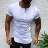 Men's Suits A3335 Stylish Solid Color Tee Tops Men T Shirt Short Sleeve Bodybuilding Tees Male Clothes Fitness Fashion Round Neck