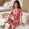 Women's Sleepwear Plaid Short-sleeved Cotton Pajamas Female Summer Cardigan Thin Middle-aged And Elderly Mother Loose Comfortable