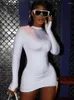 فساتين غير رسمية Hugcitar Fall Engant Pure Pure O Neck Long Sleeve Sexy Slim Bodycon Mini Prom Dress Women Women Cloth Y2K Birthday Party Club