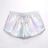 Kvinnors shorts kvinnor glänsande metall 2022 sommar holografisk våt look casual elastic dragstring festival rave byte