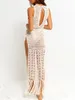 Casual Dresses S- XL Fringe Tassel Backless Long Dress Knitted Crochet High Split Hollow Out Maxi Cover-ups Beach Wear Outfits V3800B