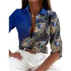 Blusas femininas moda jóias pena impressão camisa feminina outono lapela single-breasted cardigan blusa feminina elegante commuter solto topos