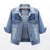 Damesjassen 2024 Zomer Dames Denim Jas Snoep Kleur Casual Korte Jas Famale Jeans Bovenkleding