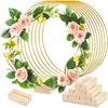 Argola circular de metal para flores decorativas, guirlanda de natal, anéis redondos com base de madeira, peça central de mesa para festa de casamento